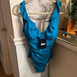 Donna Karen One Piece Ruffle Swimsuit NWT